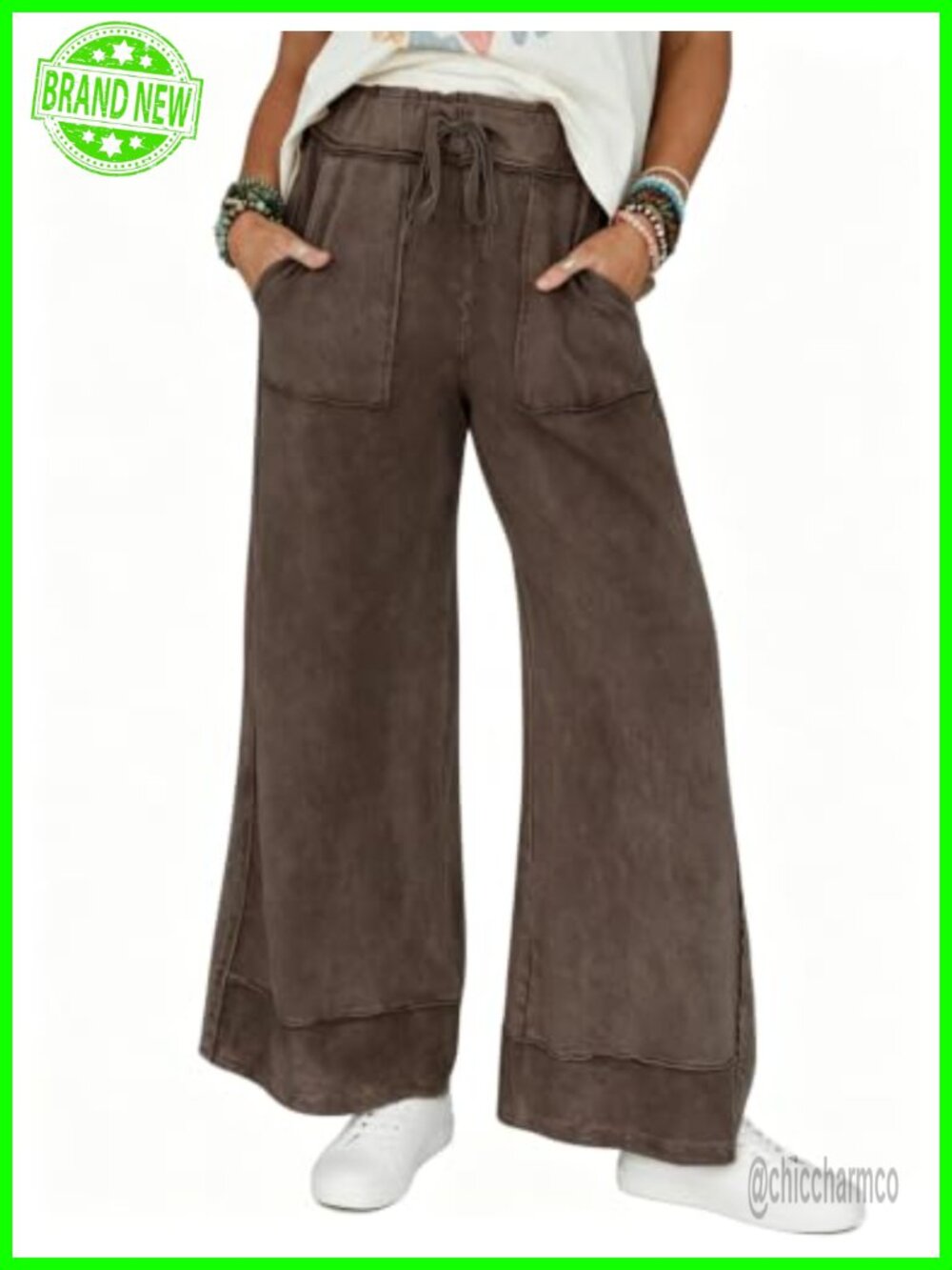Wide Leg Sweatpants High Rise Elastic Waist Raw Edge Palazzo Trousers